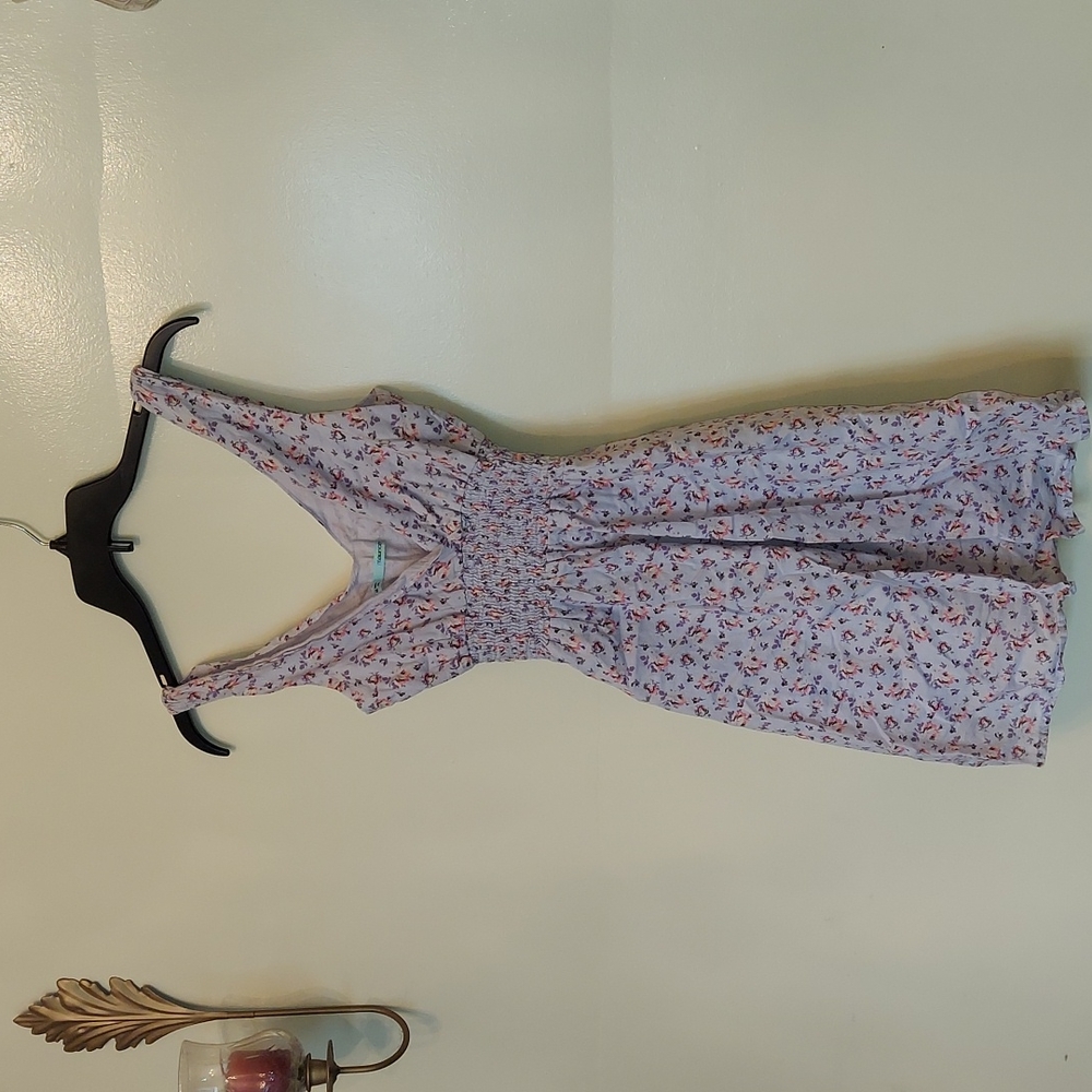 Floral Light Purple Deep V Dress